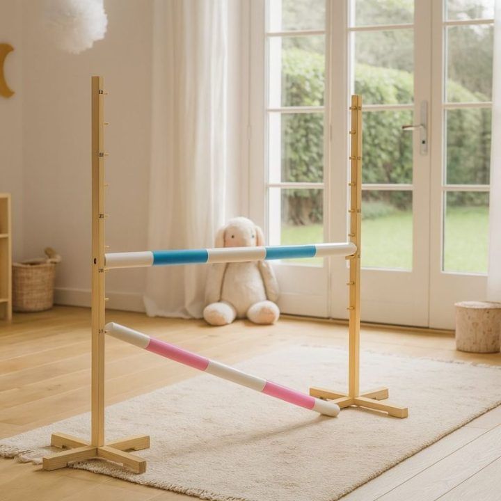 Šuolių kliūtis hobby horse žaidimui 120 cm šviesiai mėlyna ir rožinė