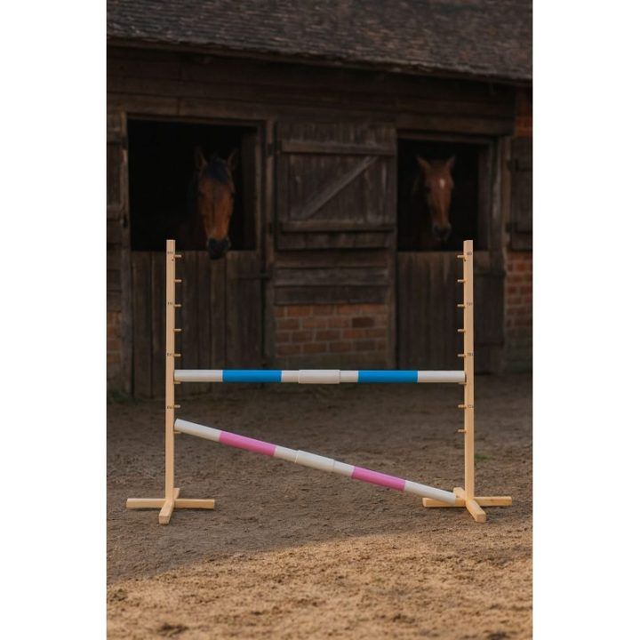 Šuolių kliūtis Hobby Horse 160×120 cm su dviem kartelėmis mėlyna ir rožinė