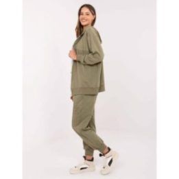 Moteriškas khaki sportinis kostiumas su gobtuvu