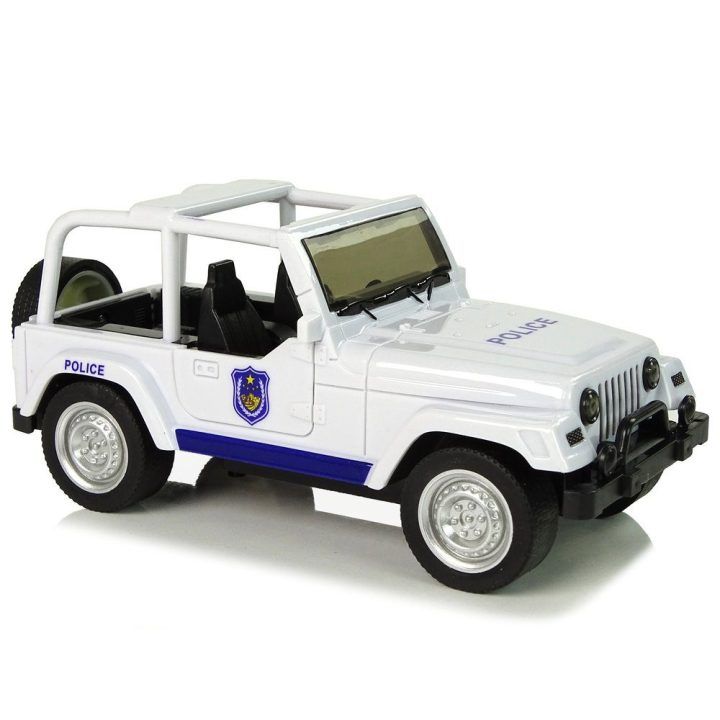 Žaislinis baltas visureigis policijos automobilis