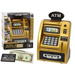 Vaikiška taupyklė ATM bankomatas aukso ir juodos spalvos