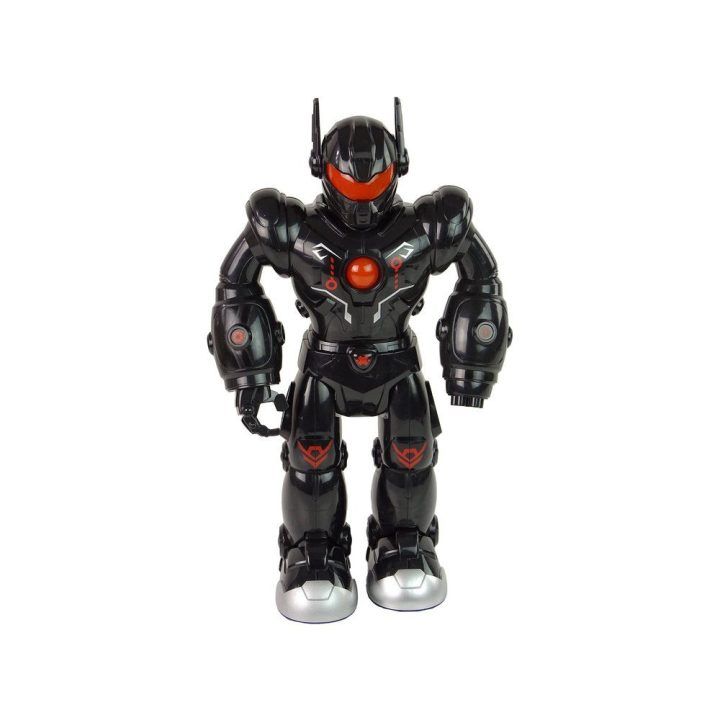 Interaktyvus juodas vaikščiojantis robotas su garsais ir šviesomis