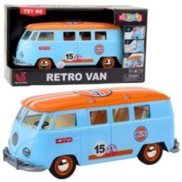 Mėlynas retro žaislinis autobusiukas su garsais ir šviesomis