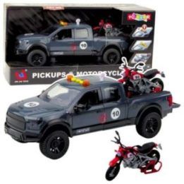 Pilkas pikapas su motociklu ir garsais 1:12 ToyStar