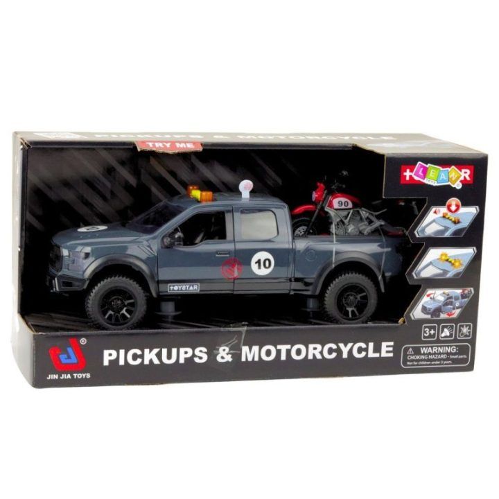 Pilkas pikapas su motociklu ir garsais 1:12 ToyStar