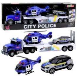 Policijos sunkvežimio, sraigtasparnio ir automobilio rinkinys su garsais ir šviesomis