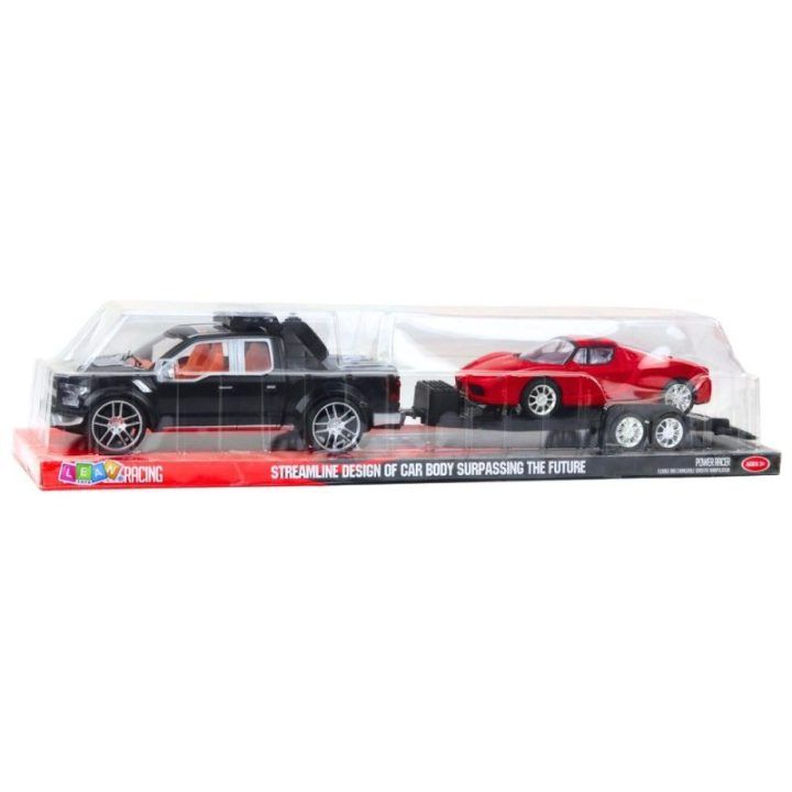 Žaislinis vilkiko ir sportinio automobilio rinkinys 59 cm