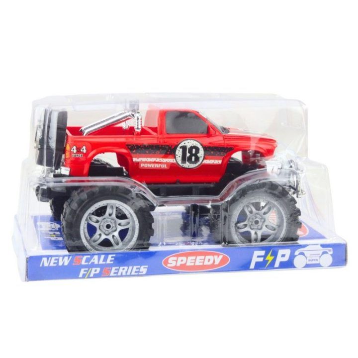 Raudonas visureigis žaislinis automobilis su dideliais ratais 27 cm
