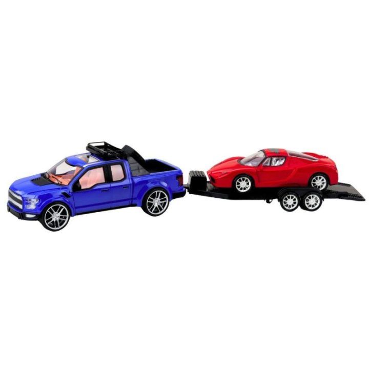 Žaislinis visureigis su sportinio automobilio priekaba