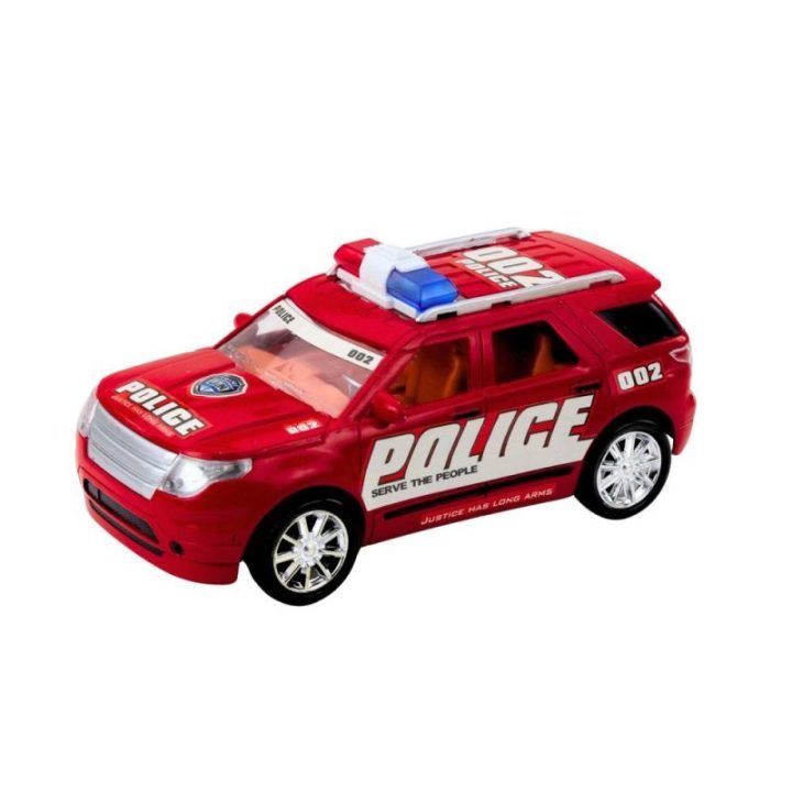 Policijos visureigių rinkinys su tralu ir patruliniu automobiliu