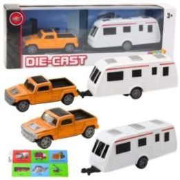 Metalinio automobilio ir kemperio priekabos rinkinys, oranžinis