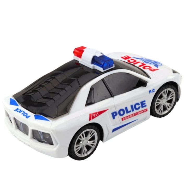 Policijos žaislinis automobilis su šviesomis ir garsais, baltas
