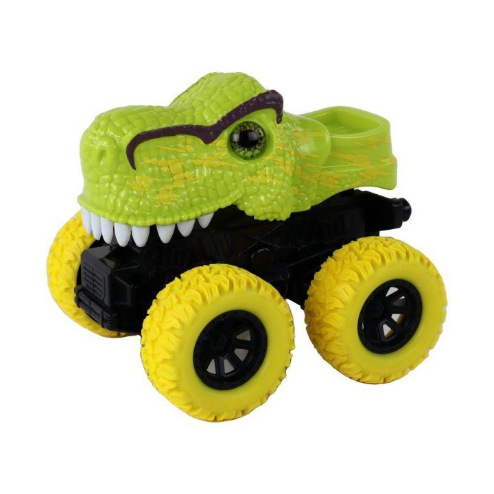 Žalias dinozauro formos traukos automobilis vaikams