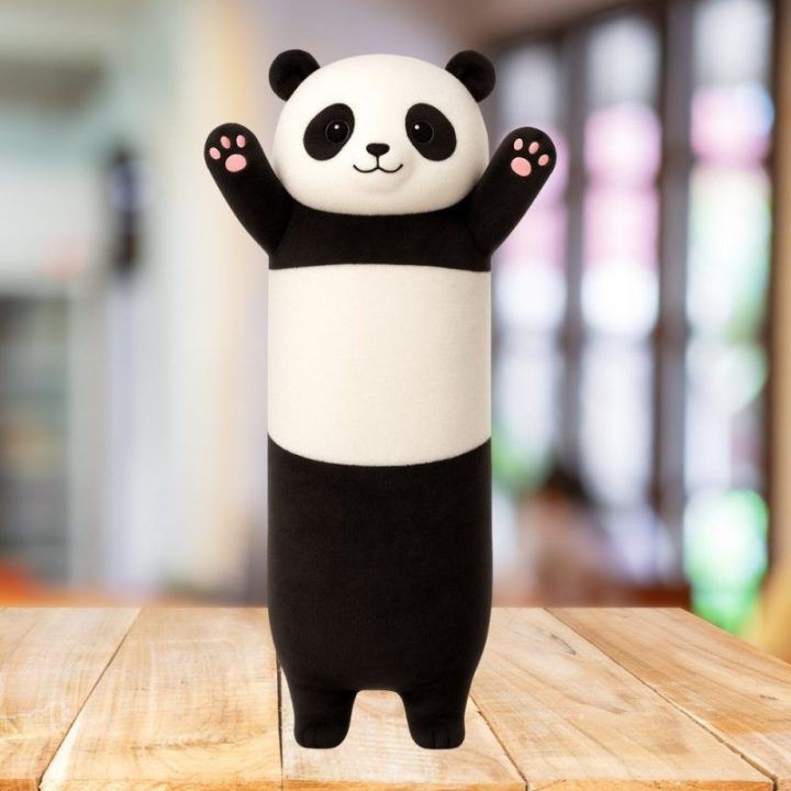 Pliušinė panda pagalvė ritinėlis 70 cm juodai balta