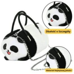 Pliušinė panda rankinė su grandinėle, juoda balta, 20 cm