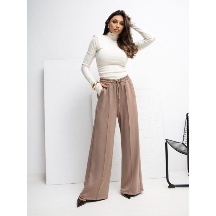 Kelnės laisvalaikio tamprios tamsiai smėlio spalvos RV