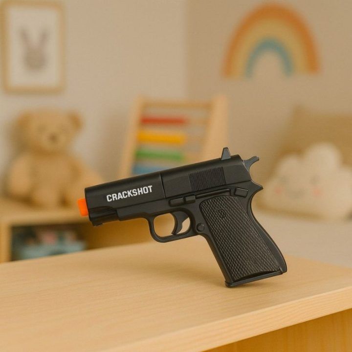 Žaislinis pistoletas juodas 13,5 cm – smagiam žaidimui namuose ir lauke