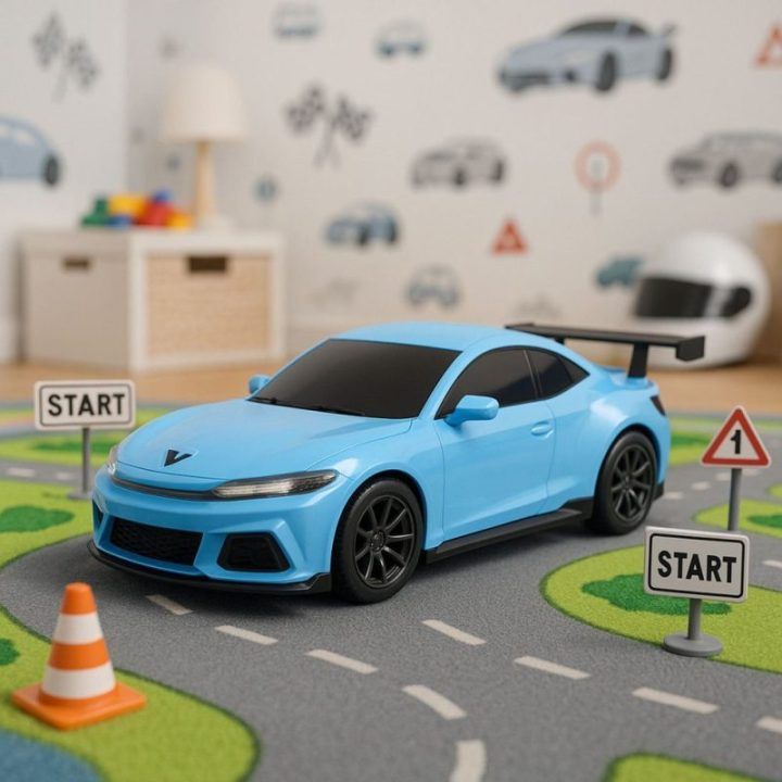 Elektrinis sportinis R/C automobilis su įkrovimo stotele mėlynas