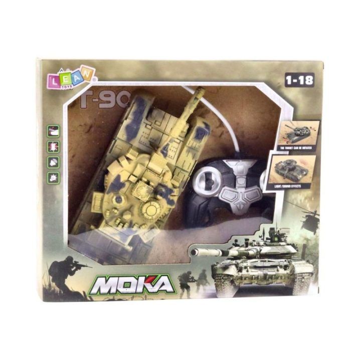 RC tankas T90 su šviesomis ir garsais 1:18 mastelio