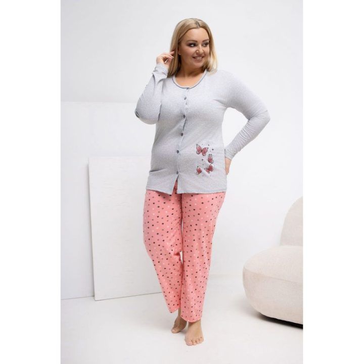 Moteriška pižama ilgomis rankovėmis Plus Size Forever Pink