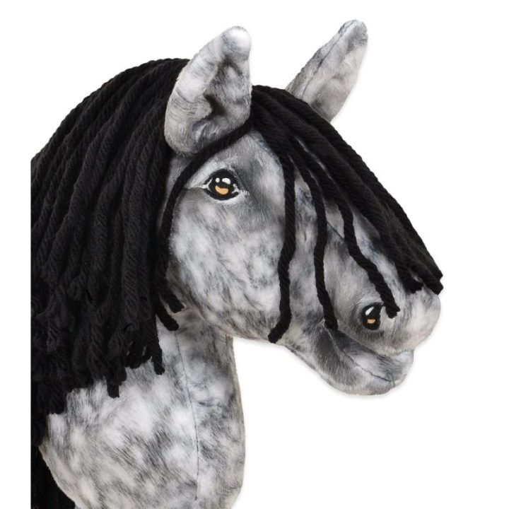 Hobby Horse lazdelinis arkliukas dapple grey su juoda karčiais Super Hobby Horse Premium