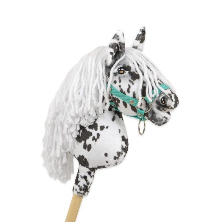Hobby Horse lazdelinis arkliukas leopardinis su balta karčiais A4