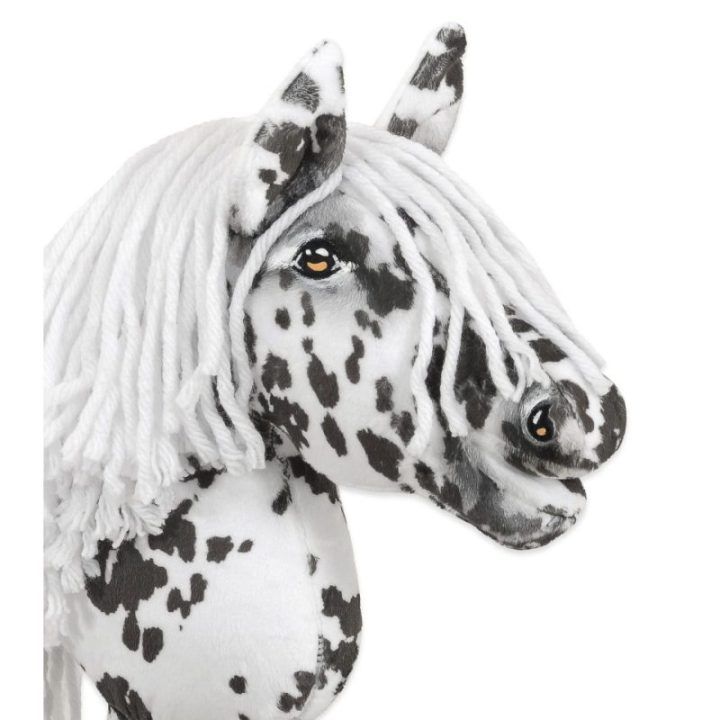 Hobby Horse lazdelinis arkliukas leopardinis su balta karčiais A4
