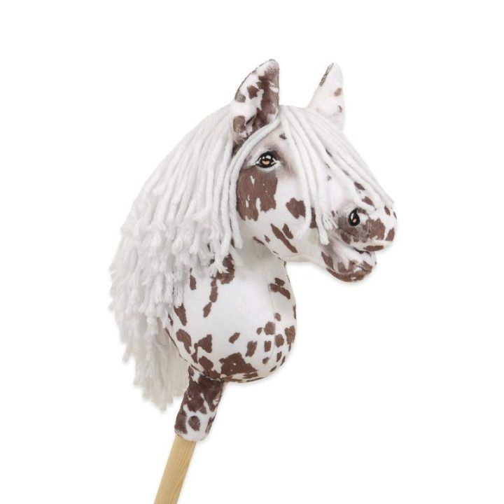 Hobby Horse lazdelinis arkliukas rudas leopardas su balta karčiais A4