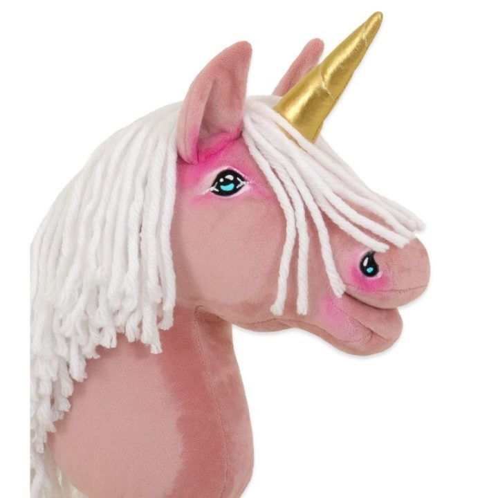 Vienaragis Hobby Horse lazdoje pastelinės rožinės spalvos su balta karčiais A4