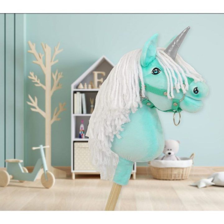 Hobby Horse vienaragis ant lazdos mėtinės spalvos su balta karčiene