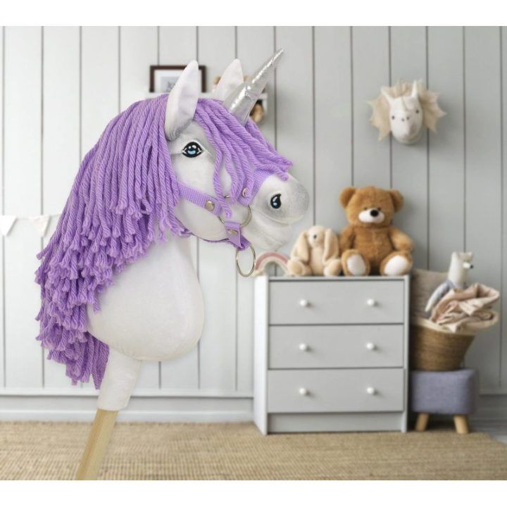 Vienaragis ant lazdos su violetine karčiais ir sidabriniu ragu Hobby Horse
