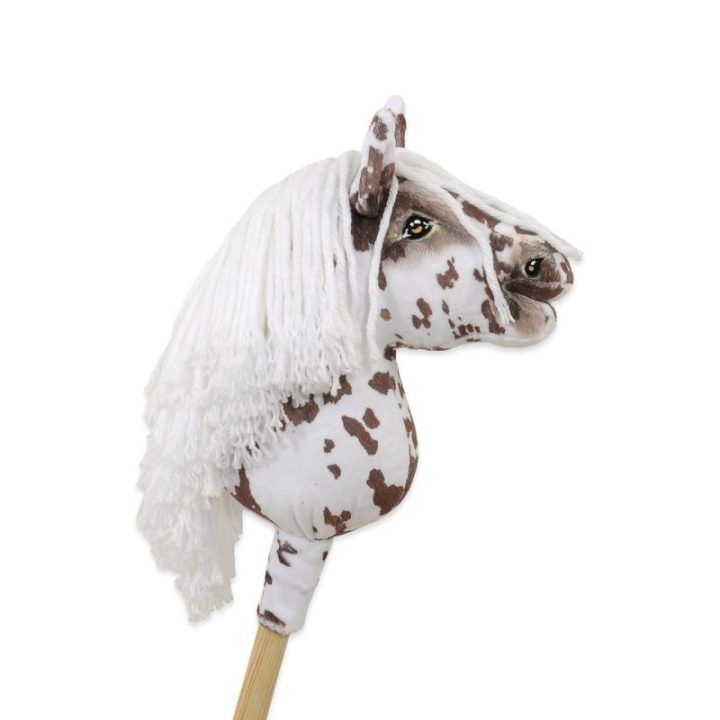 Hobby Horse lazdelinis arkliukas Premium rudas leopardinis su balta karčiais