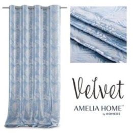 Užuolaida su lapų raštu šviesiai mėlyna Velvet Amelia Home