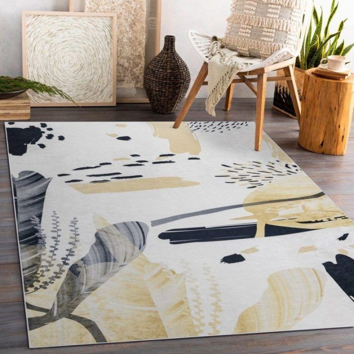 Kilimas poliesteris 160×220 balta ir geltona Mark Hakano