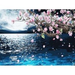 Tapyba pagal skaičius Magnolijos šaka virš mėlyno vandens 30×40 cm