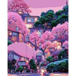 Tapyba pagal skaičius Japoniškas miestelis vyšnių žieduose 40 × 50 cm