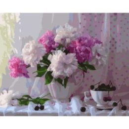 Bijūnų puokštė – tapyba pagal skaičius 40 × 50 cm
