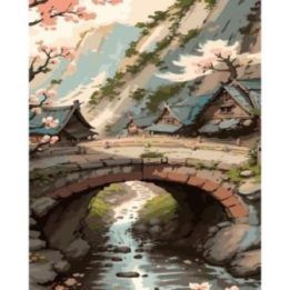 Tapyba pagal skaičius „Japoniško tilto kaimo scena“, 40 × 50 cm