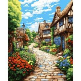 Tapyba pagal skaičius Žavinga angliško kotedžo alėja 40 × 50 cm