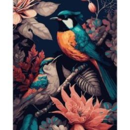 Tapyba pagal skaičius Tropiniai paukščiai ir egzotinės gėlės 40 × 50 cm