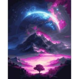 Tapyba pagal skaičius Svajingas pašvaistės naktinis peizažas 40 × 50 cm