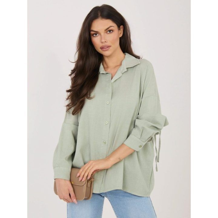 Khaki spalvos moteriški oversize marškiniai (vieno dydžio)