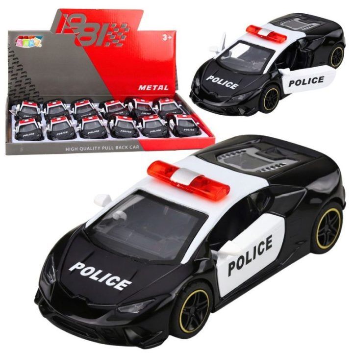 Policijos sportinis automobilis 1:43, metalinis su atsitraukimo mechanizmu