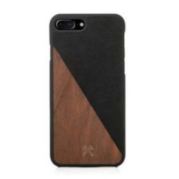 Medinis ir odinis dėklas iPhone 7+ / 8+ – riešutmedžio ir juodos spalvos
