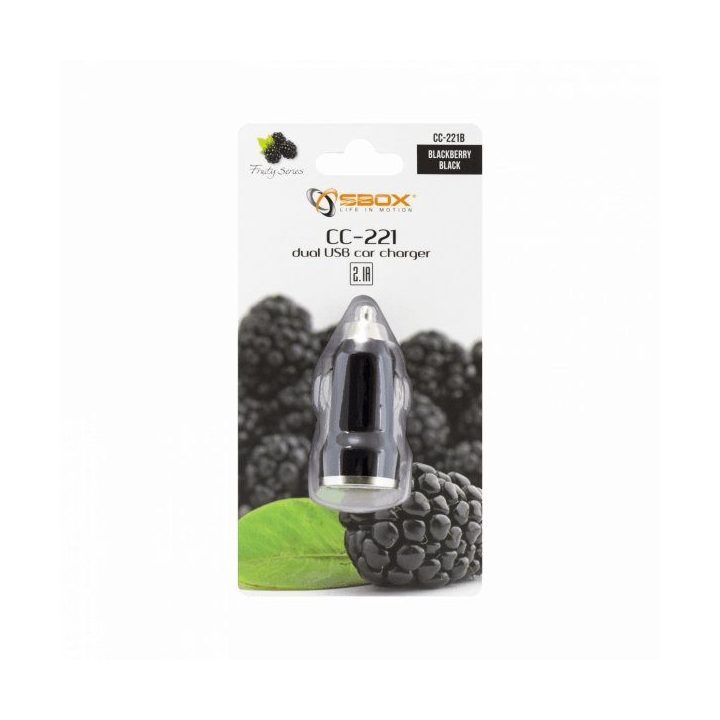 Dvigubas USB automobilinis įkroviklis Sbox CC-221B, juodas