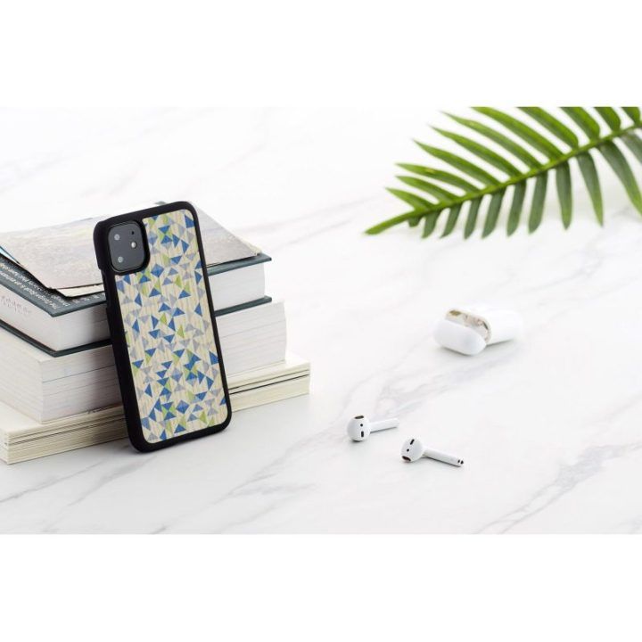 Telefono dėklas iPhone 11, mėlynas su juodu trikampiu