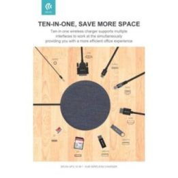 Devia UFO 10in1 USB-C šakotuvas su belaidžiu įkrovimu, pilkas