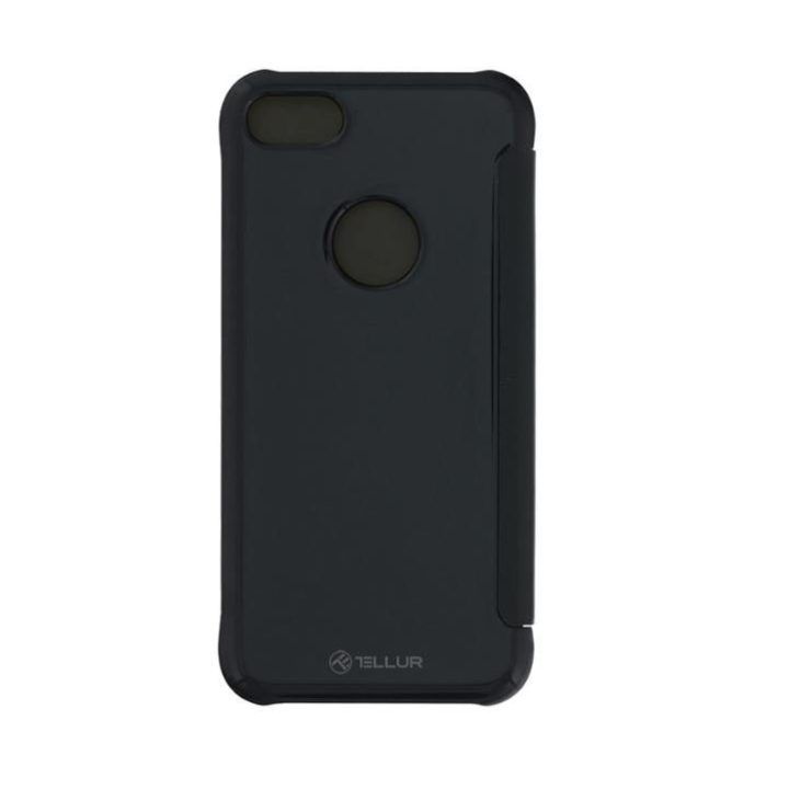 Juodas dirbtinės odos dėklas su veidrodėliu iPhone 8 telefonui