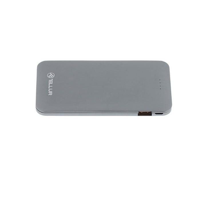 Pilkas 5000 mAh QC 3.0 powerbankas su 3in1 laidu