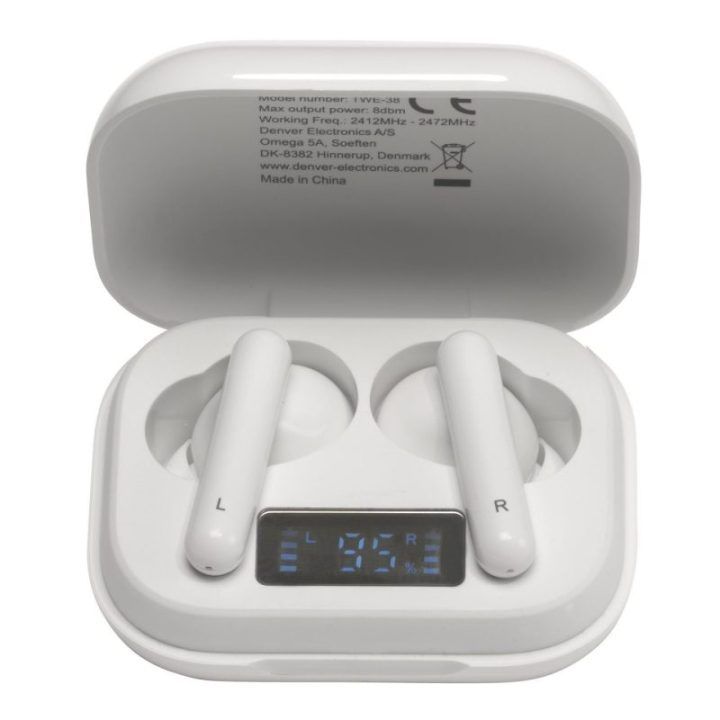 Denver TWE-38 belaidės Bluetooth ausinės, baltos